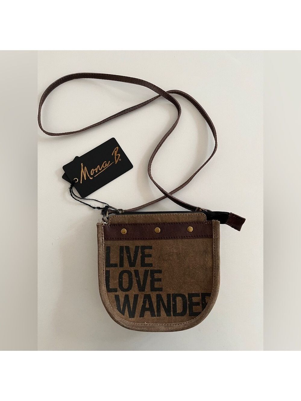 MONA B Wander Saddle Cross Body Card Holder ID Clip Upcycled Eco-Friendly Canvas